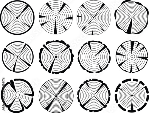 Black and White Tree Ring Diagrams on White Background