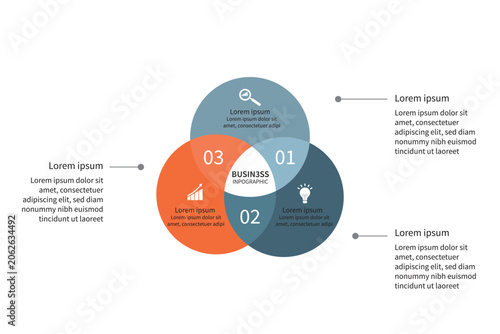 Flat business presentation vector slide template with diagram chart, venn diagram, business sucess formula