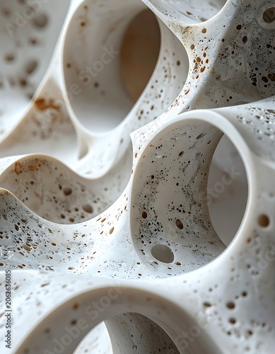 Close-up of white speckled ceramic sculpture.