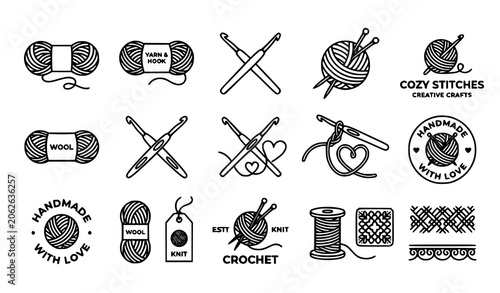 Yarn crochet icon collection vector handmade craft logo design
