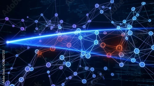 Abstract network digital data cyber security protection technology connection, futuristic cyber mesh alert visualization, glowing warning signal