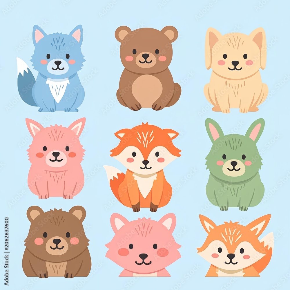 Fototapeta premium Cute Cartoon Animals Collection