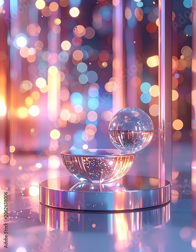 Crystal Glass Orbs on Metal Base.