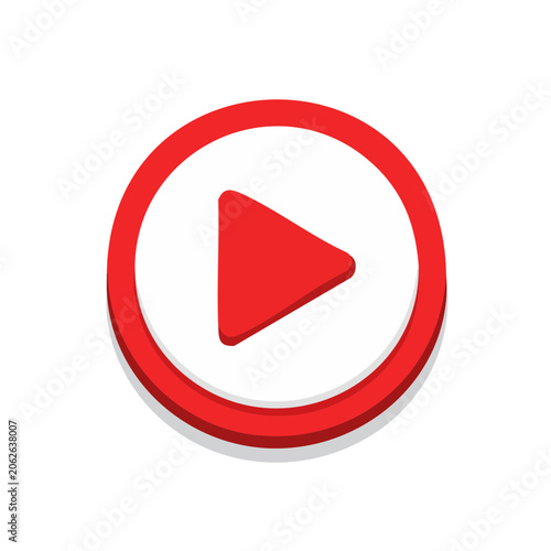 Red play button icon flat design