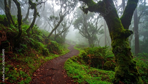 Serene Yet Mysterious Enchanted Forest with Dreamlike Fog, Woodland Trails, and Captivating Natural Wonder for Fantasy Themes
