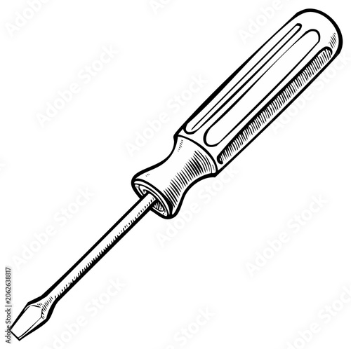 Line drawing illustration of a slotted screwdriver tool.