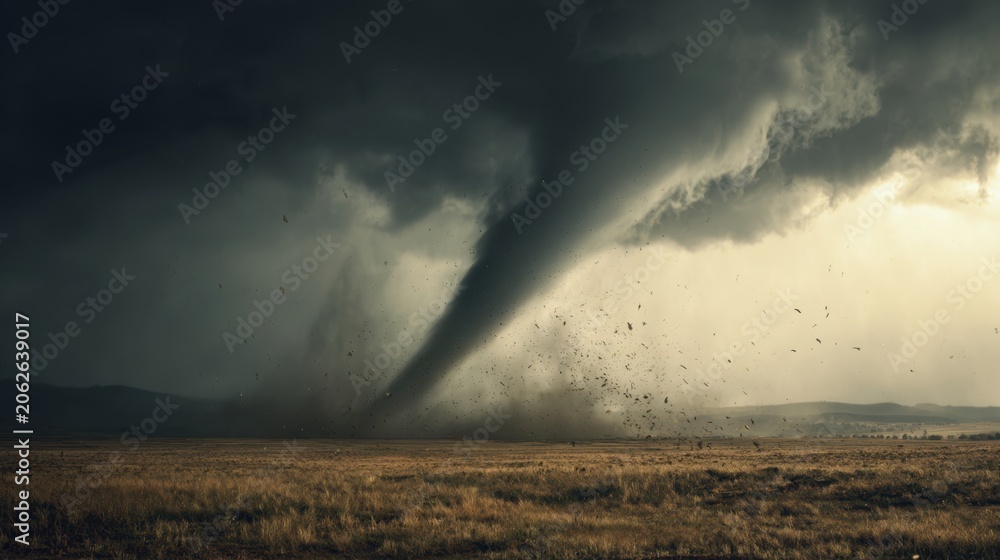 Fototapeta premium Destructive tornado forming during a powerful severe storm