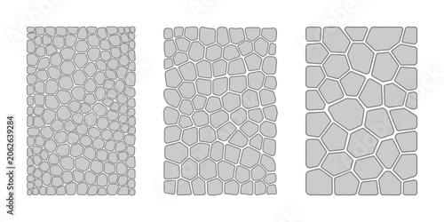 Cobblestone patterns, ancient stone pavement textures featuring pebbles, floor tiles and decorative wall surface structures.