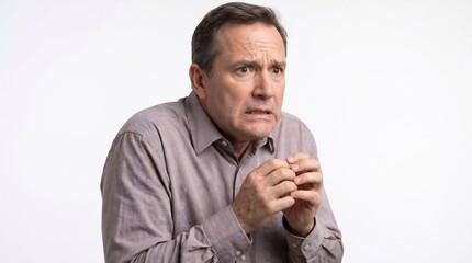 An anxious man with a worried expression, showing signs of fear and stress