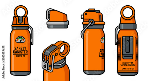 Orange tactical spray bottle safety canister with pressure gauge