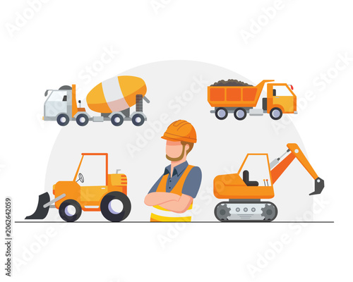 Construction Heavy Machinery and Worker