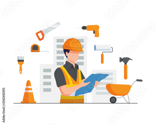 Construction Worker with Tools Illustration