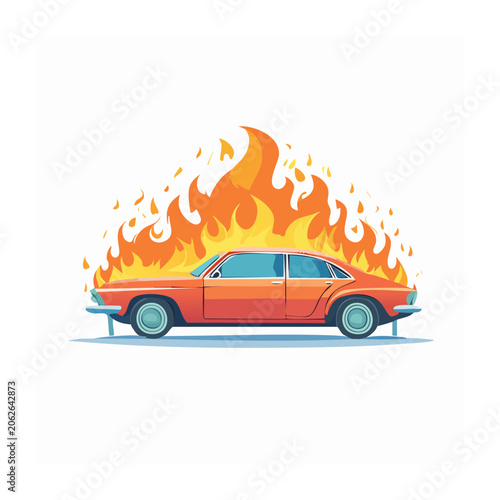 Cartoon fire truck with flames vector