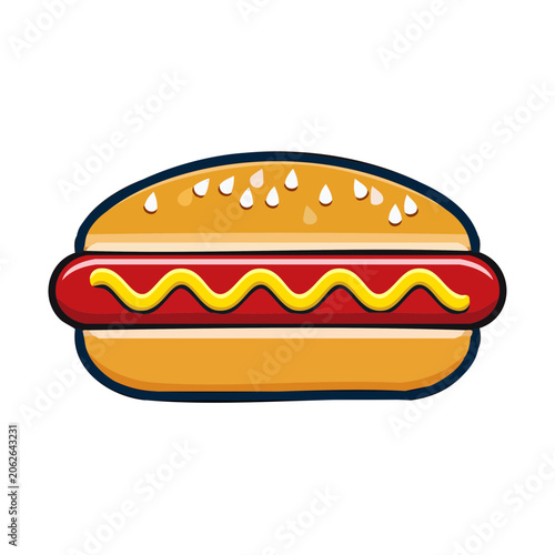 Flat design vector of a hot dog with condiments