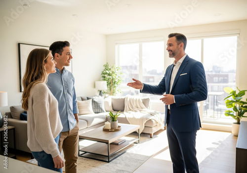 Real estate agent showing apartment to young couple