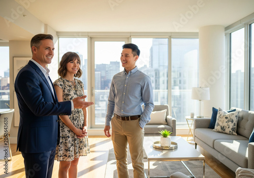 Real estate agent showing apartment to young couple
