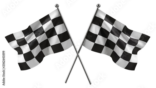 Two checkered racing flags crossed on poles