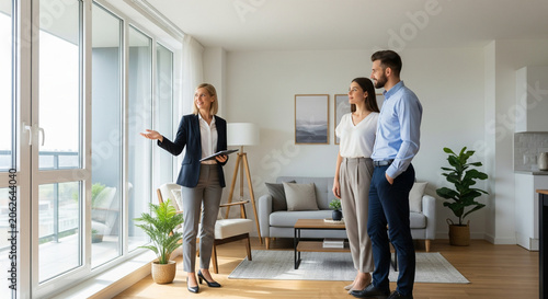 Real estate agent showing apartment to young couple