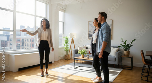 Real estate agent showing apartment to young couple