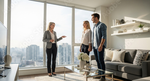Real estate agent showing apartment to young couple