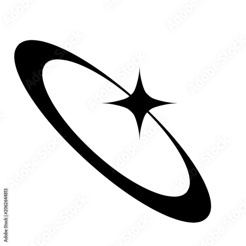 Minimalist Y2K Shooting Star Orbit Icon. Retro-Futuristic Aesthetic of the 2000s Element for Modern Streetwear Branding, Posters, and Digital Interface Design. 