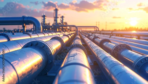 Detailed View of Metallic Pipelines Demonstrating Energy Distribution, Industrial Connectivity, and Engineering Precision