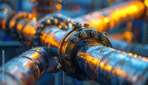 Intricate Pipeline Junction with Connected Energy Transport Lines Highlighting Industrial Engineering and Resource Distribution