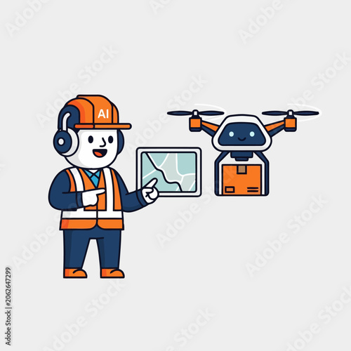 AI Engineer with Drone and Tablet for Data Analysis.
