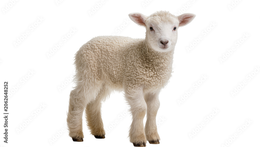 Fototapeta premium Young fluffy white lamb standing