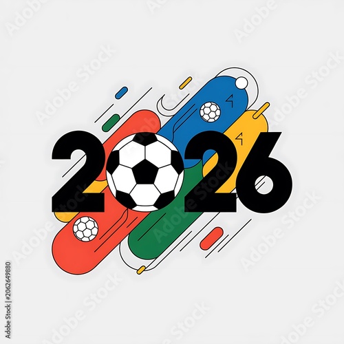 2026 soccer championship logo design with colorful abstract shapes isolated on white background