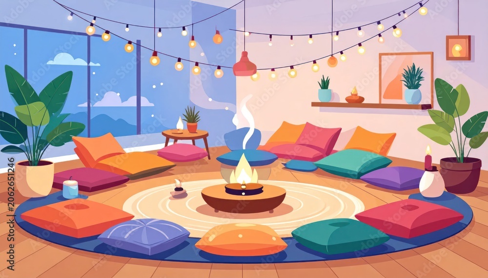 Fototapeta premium Cozy living room with fire pit.