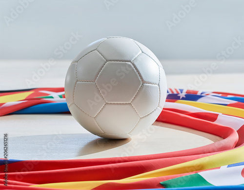 Soccer Ball on International Flags for Global Football Championship