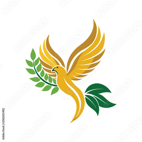 Golden Phoenix Bird, Flying Bird Icon, Nature Symbol, Wildlife Logo