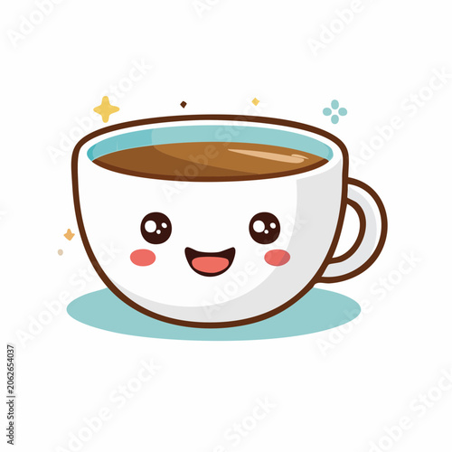 Cute Kawaii Coffee Cup Character with Smiling Face