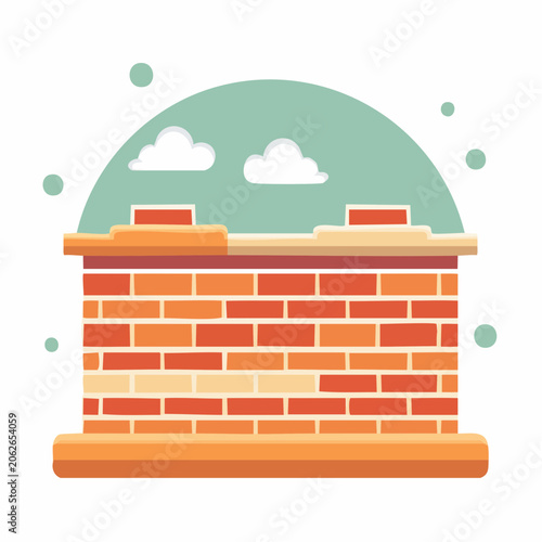 Flat Illustration of a Brick Chimney with Clouds