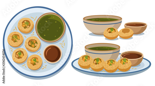 Fotografie illustration cartoon Indian panipuri golgappa street food with flavored water fo