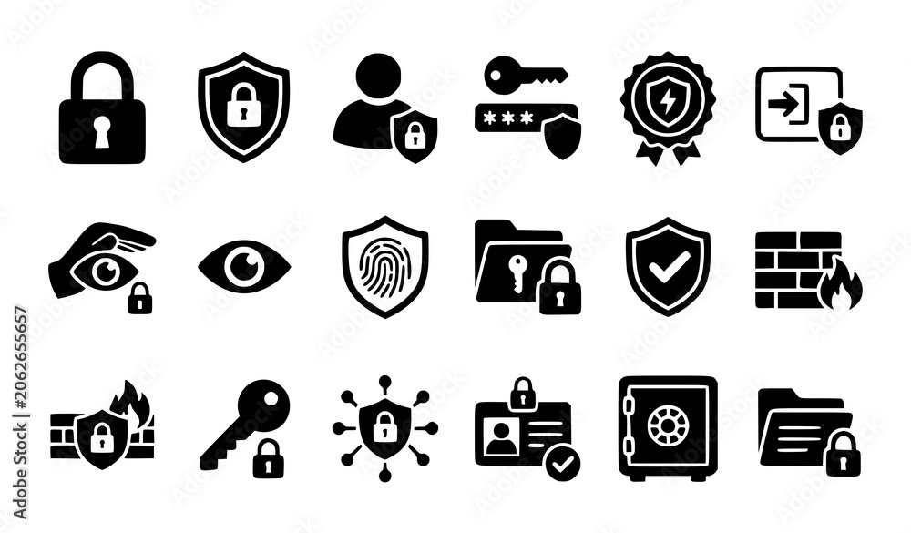 Fototapeta premium Security Icons Vector Set with Locks Shields and User Protection Symbols