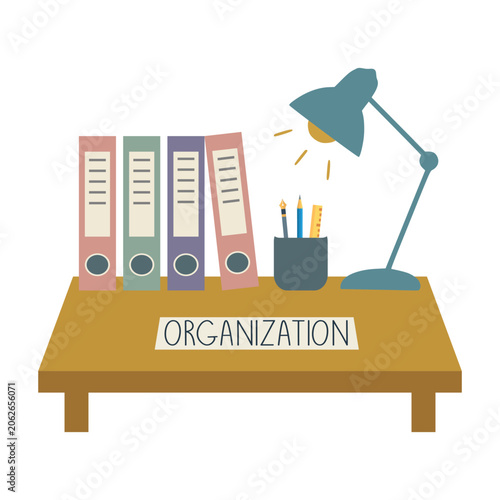 Workspace organization concept organizing office desk elements