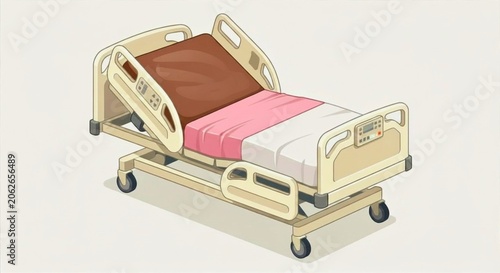 Adjustable electric hospital bed vector illustration - Healthcare and medical equipment - Wide presentation mockup template