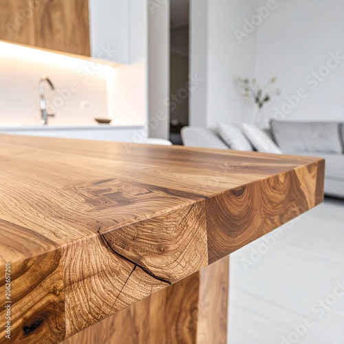 Wooden kitchen counter close-up