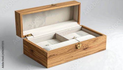 Wooden jewelry box with interior compartments