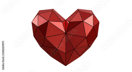 Polygonal red heart shape with faceted surfaces a 3d rendering on transparent background polygon geometric digital
