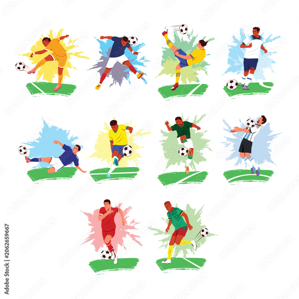 Naklejka premium Dynamic Football Player Action Illustration Collection