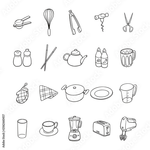 Hand Drawn Kitchen Appliance Doodle Icon Collection