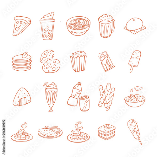 Hand Drawn Fast Food Snack Icon Collection