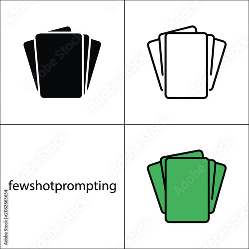 Few shot prompting icon with cards set for language model training and example processing.