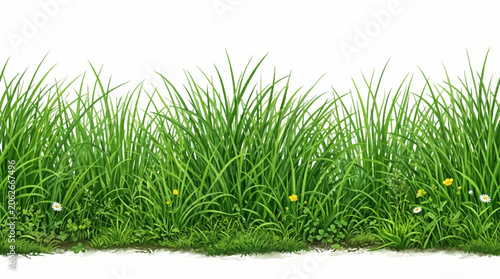 Canvastavla Green grass and wildflowers a detailed vector illustration on white background