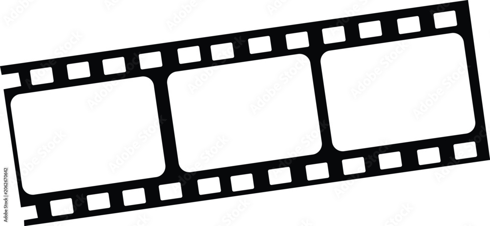 Obraz premium Black and white vector illustration of a tilted film strip with three empty frames