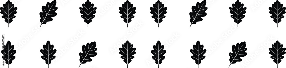 Fototapeta premium Oak leaf silhouettes collection in various shapes and angles for natural autumn or foliage design projects.