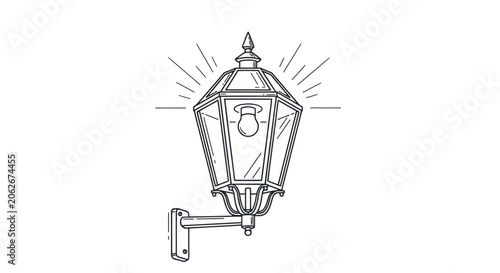 Wall Mounted Street Lamp Line Art Vector